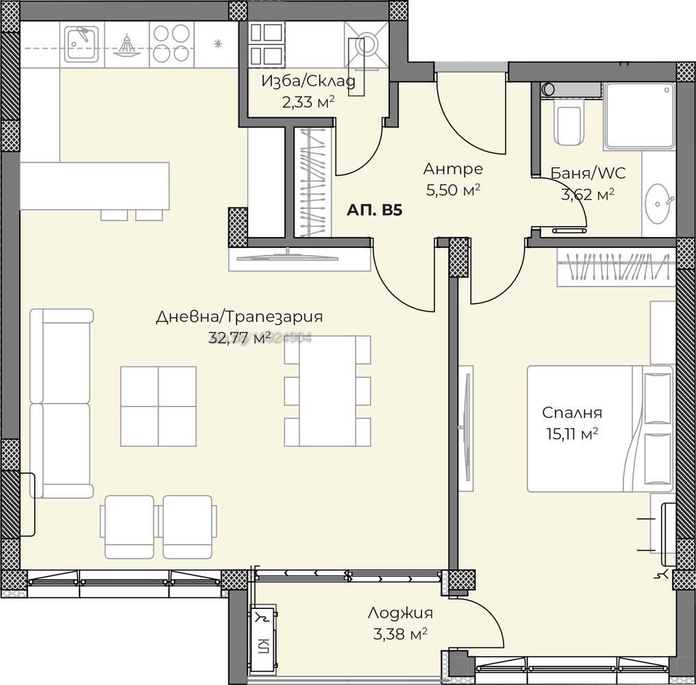 Пред АКТ 16! Двустаен апартамент - ГРЕБНА БАЗА 2