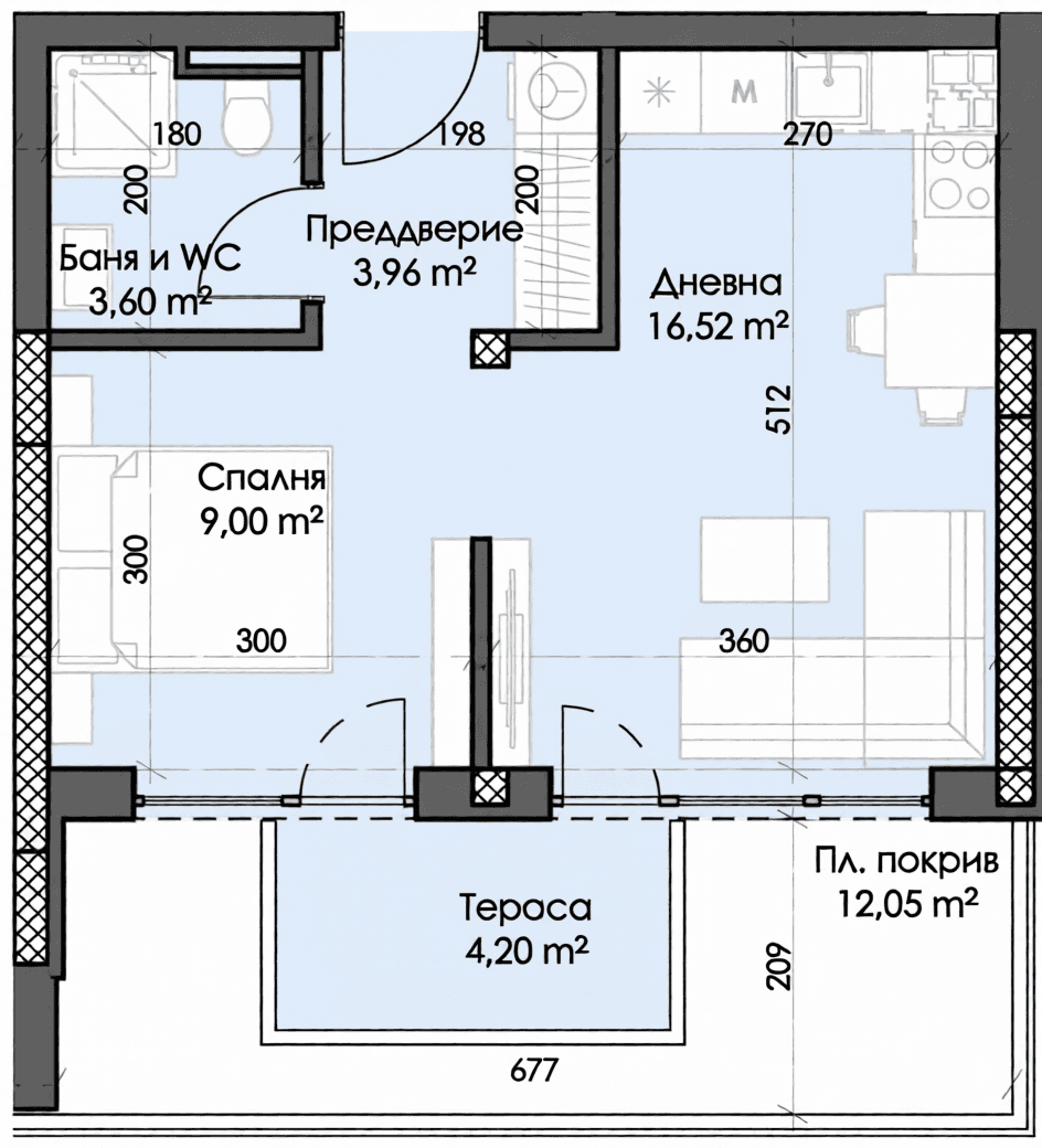 Двустаен апартамент до МОЛ ”ПЛАЗА” 2