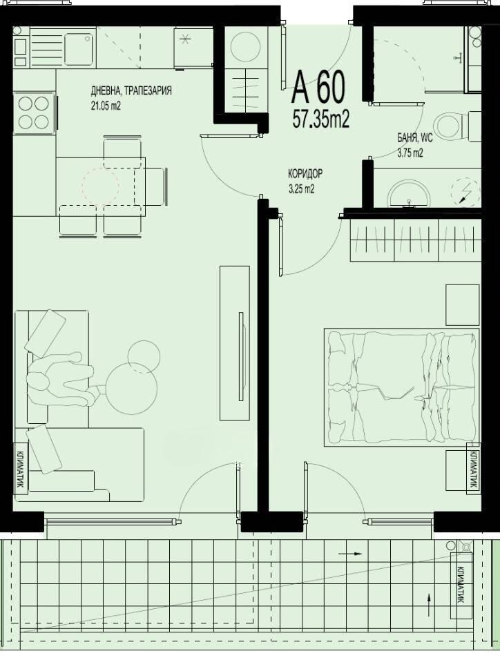 Двустаен апартамент - кв. Смирненски 2