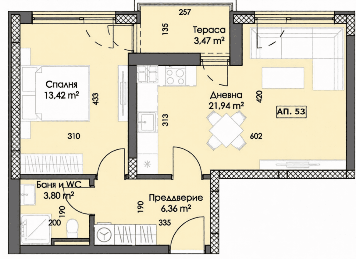 Двустаен апартамент до МОЛ ”ПЛАЗА” 2