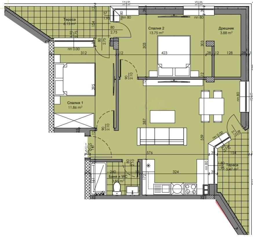 Тристаен апартамент в НОВА СГРАДА - кв. Христо Смирненски