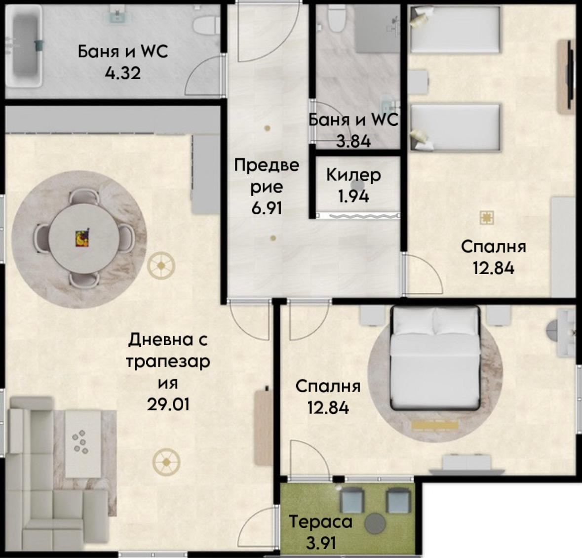 Тристаен апартамент НОВА СГРАДА кв. Тракия