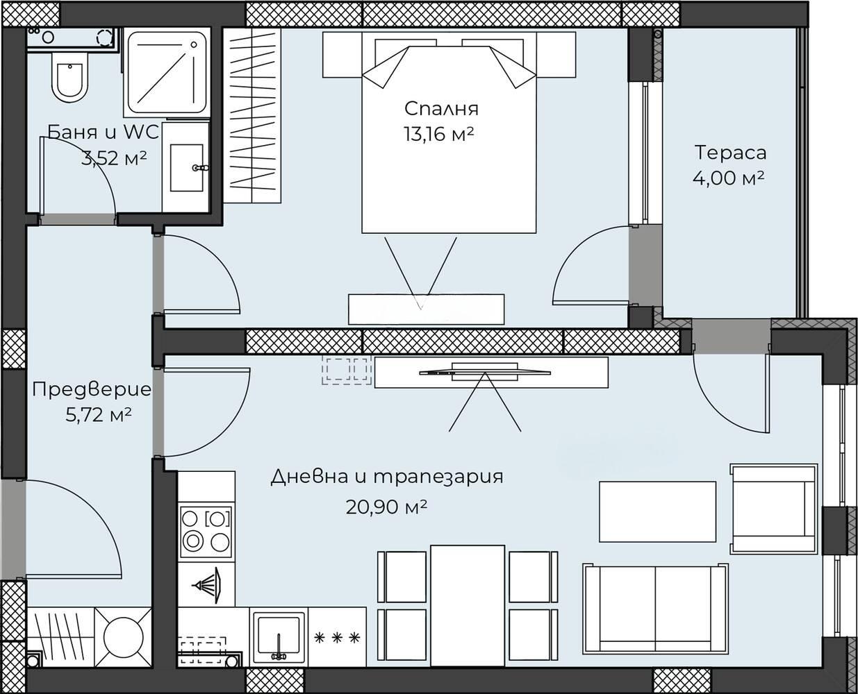 ПРЕД АКТ 16! Двустаен апартамент - кв. Смирненски