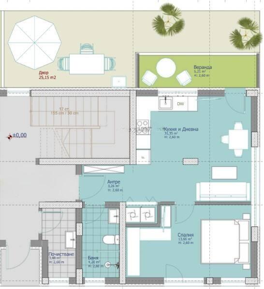 Двустаен апартамент с веранда - НОВ БУТИКОВ КОМПЛЕКС 2