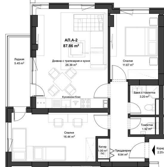 Тристаен апартамент кв. Кючук Париж