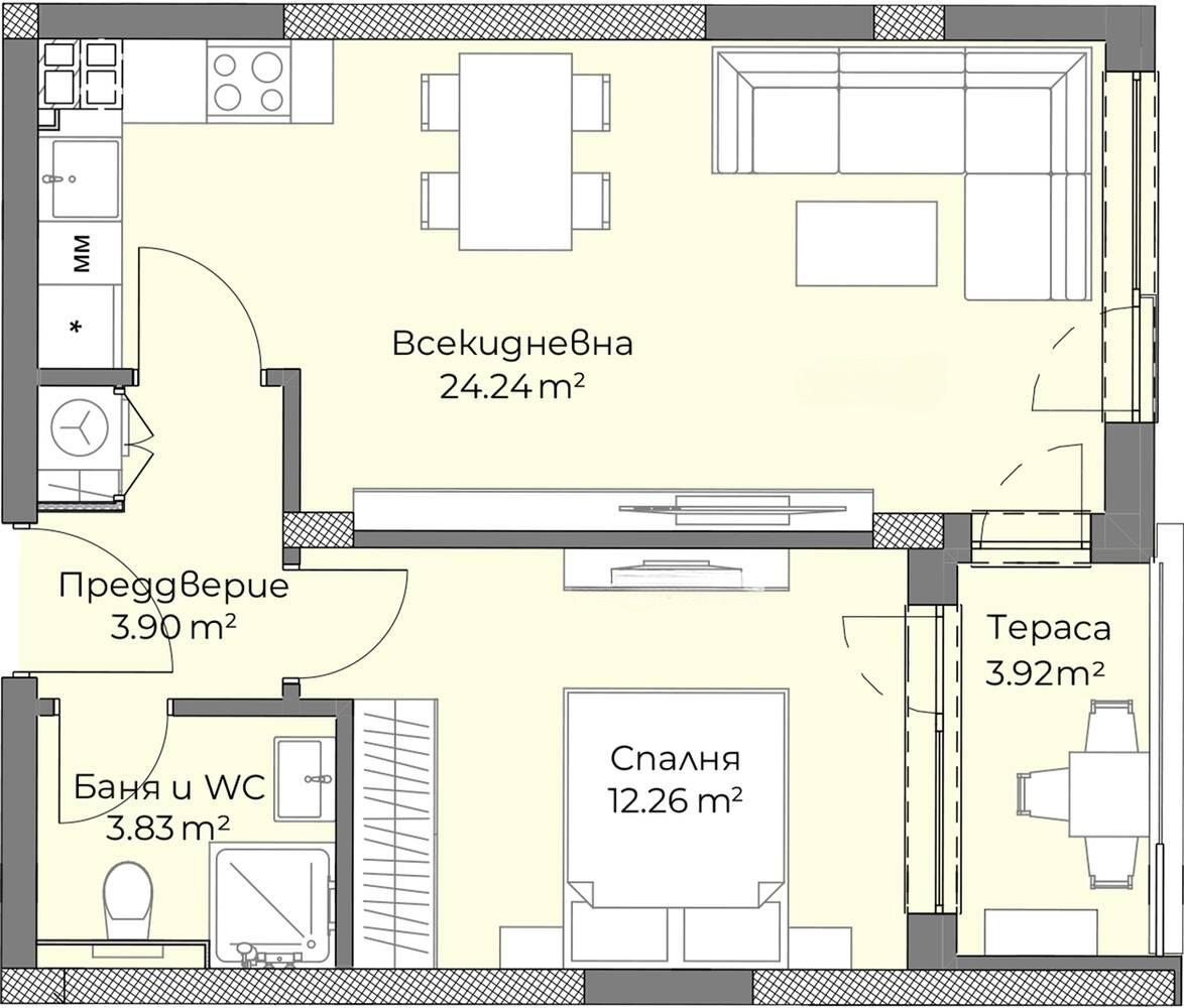 Двустаен апартамент кв. Христо Смирненски 2