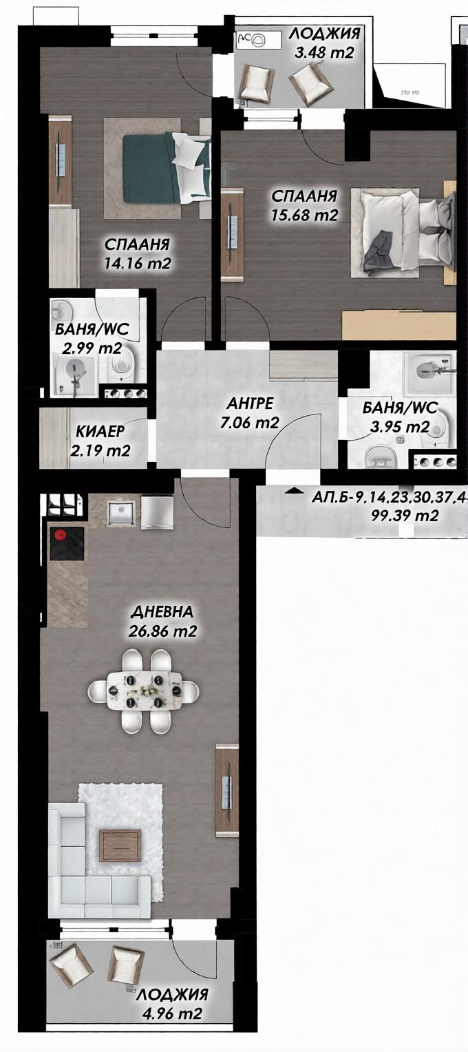 Тристаен апартамент НОВА СГРАДА - Гагарин 2