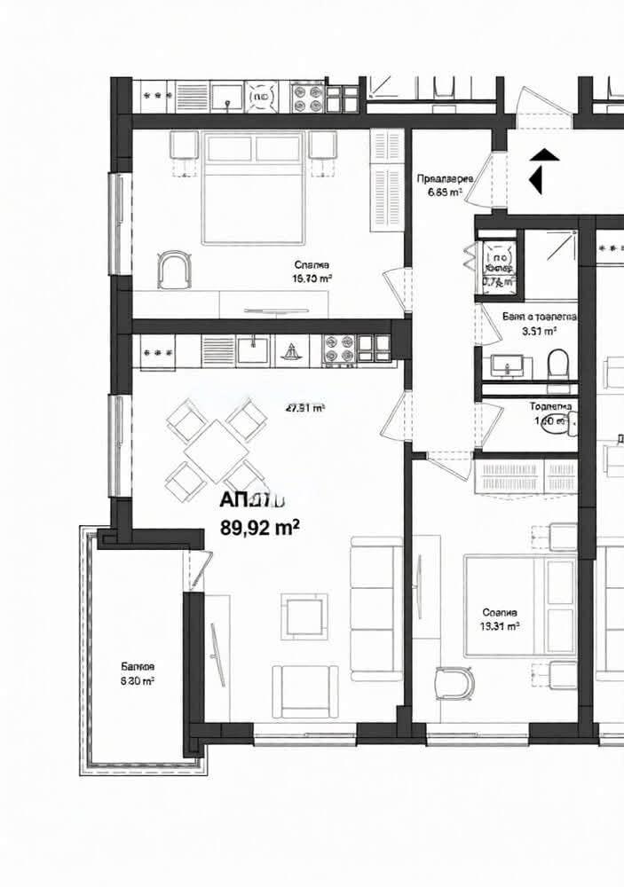 Тристаен апартамент кв. Гагарин