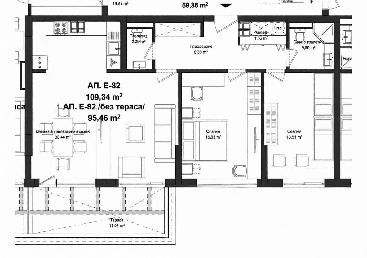 Тристаен южен апартамент кв. Гагарин