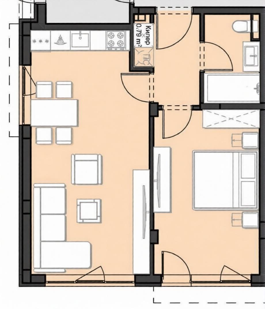 Двустаен НОВА СГРАДА с веранда - кв. Остромила