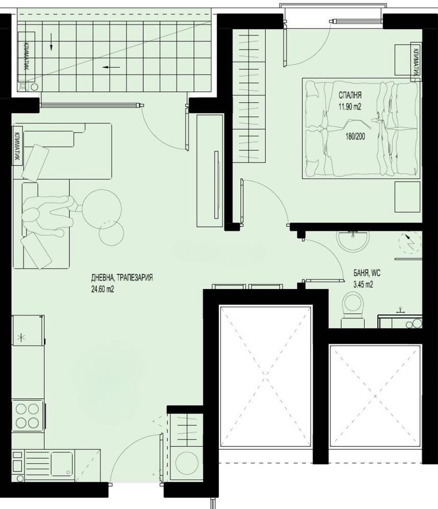 Двустаен апартамент - кв. Смирненски 2