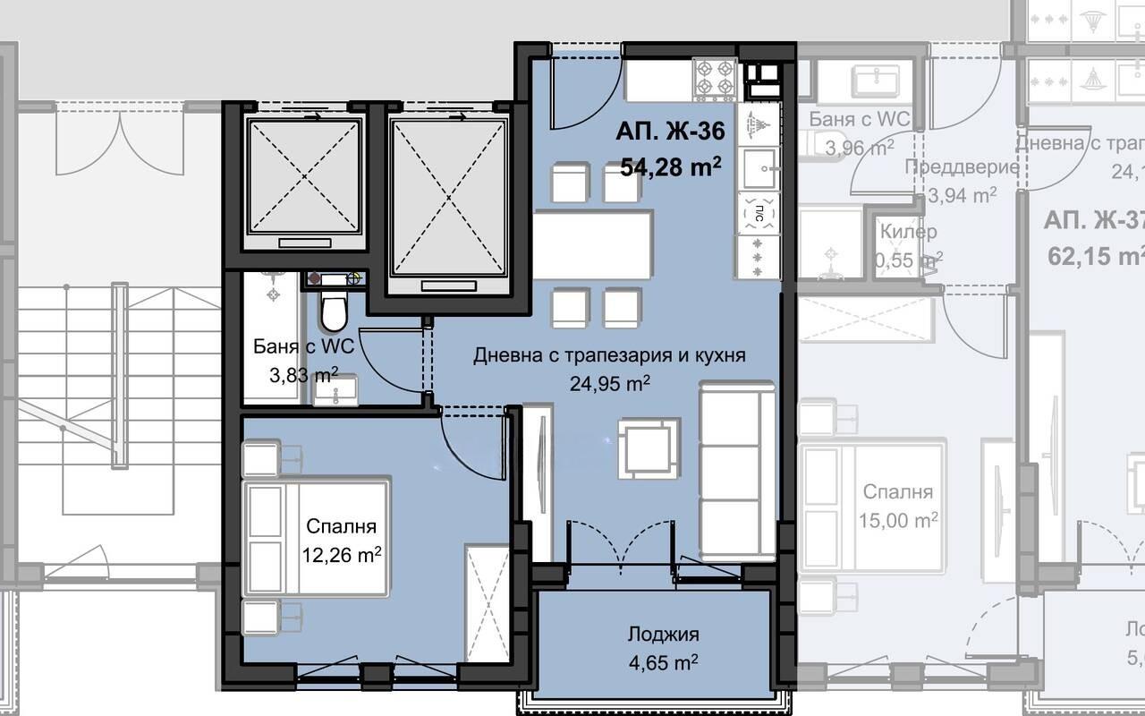 Двустаен апартамент - кв. Смирненски 2