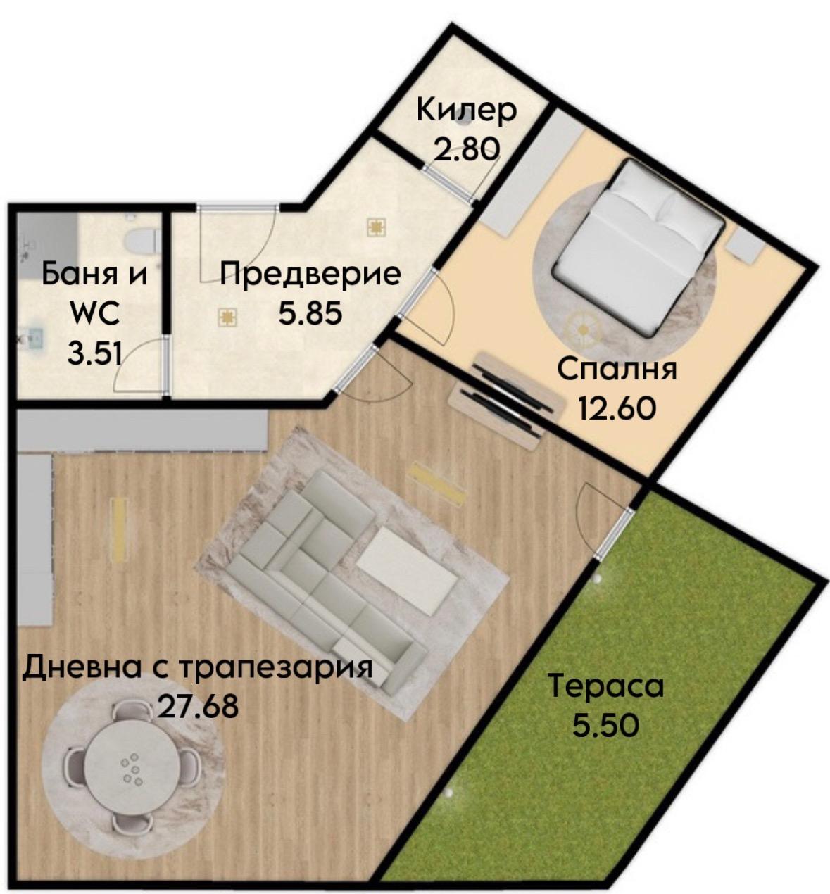 Двустаен апартамент НОВА СГРАДА кв. Тракия