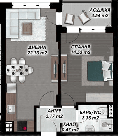 Двустаен апартамент НОВА СГРАДА - Гагарин 2